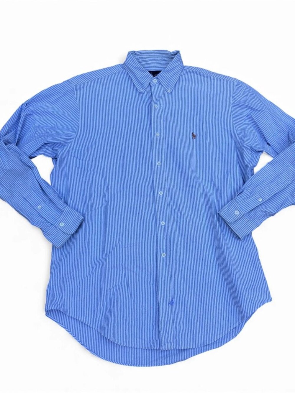 Vintage RALPH LAUREN Striped Button Down Dress Shirt 16.5-35 Blue Long Sleeve
